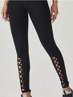 Fabletics Womens Lace Up Front Crisscross Black Athletic Leggings Medium M